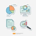 data collection and analysis concept doodle sticker icon set vector illustration. Statistics science technology, machine learning