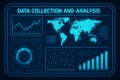 Data collection interface displaying global map and various graphs for analysis. Business intelligence and statistical dashboard Royalty Free Stock Photo