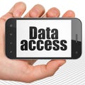 Data concept: Hand Holding Smartphone with Data Access on display Royalty Free Stock Photo