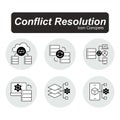 Data Conflicts icon. Dispute resolution symbol. Conflict Data management illustration. Data Resolution process icon. Editable