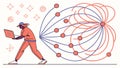Data connection network: Person with laptop connecting nodes. vector design Generative AI Royalty Free Stock Photo