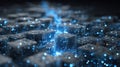 Data cube network with abstract glowing digital blocks Royalty Free Stock Photo