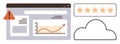 Data Dashboard with Alert Notification, Growth Chart, Cloud Storage, and Customer Ratings Royalty Free Stock Photo