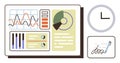 Data Dashboard with Analytics Charts, Clock, and Digital Signature Concept Royalty Free Stock Photo