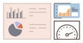 Data Dashboard with Graphs, Chart, and Speedometer Displaying Business Performance Metrics Royalty Free Stock Photo