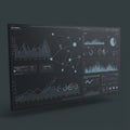 Data dashboard with graphs and charts, featuring line plots, bar graphs, network Royalty Free Stock Photo