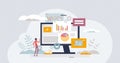 Data dashboard with information charts and analysis tiny person concept