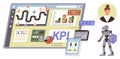 Data Dashboard with KPI Analytics and Path Tracking Featuring AI Robot and Business Elements Royalty Free Stock Photo