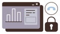 Data Dashboard Screen with Graphs, Lock Icon, and Communication Element Indicating Security and Analytics Royalty Free Stock Photo