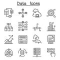 Data, database, graph, chart, diagram icon set in thin line style
