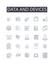 Data and devices line icons collection. Information and gadgets, Stats and tools, Facts and equipment, Figures and