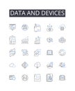 Data and devices line icons collection. Information and gadgets, Stats and tools, Facts and equipment, Figures and