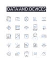 Data and devices line icons collection. Information and gadgets, Stats and tools, Facts and equipment, Figures and