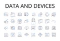 Data and devices line icons collection. Information and gadgets, Stats and tools, Facts and equipment, Figures and