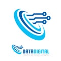 Data digital electronic technology - vector logo template for corporate identity. Abstract computer chip sign. Network, internet t