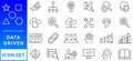 Data driven line icon set. Editable stroke. Containing as big data, data mining, algorithm, analytics, machine learning, ai, Royalty Free Stock Photo