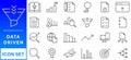 Data driven line icon set. Editable stroke. Containing as big data, data mining, algorithm, analytics, machine learning, ai, Royalty Free Stock Photo