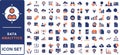Data driven line icon set. Editable stroke. Containing as big data, data mining, algorithm, analytics, machine learning, ai, Royalty Free Stock Photo