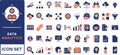 Data driven line icon set. Editable stroke. Containing as big data, data mining, algorithm, analytics, machine learning, ai, Royalty Free Stock Photo