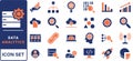 Data driven line icon set. Editable stroke. Containing as big data, data mining, algorithm, analytics, machine learning, ai, Royalty Free Stock Photo