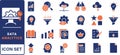 Data driven line icon set. Editable stroke. Containing as big data, data mining, algorithm, analytics, machine learning, ai, Royalty Free Stock Photo