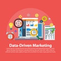 Data driven marketing strategy. Web banner in flat style. Lead generation, profit, business growth concept with icons. Business gr