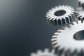 Data Dynamics: Mechanical gears and gear systems visualized through interconnected lines, dots, big data graphics with