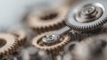 Data Dynamics: Mechanical gears and gear systems visualized through interconnected lines, dots, big data graphics with