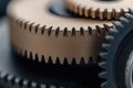 Data Dynamics: Mechanical gears and gear systems visualized through interconnected lines, dots, big data graphics with
