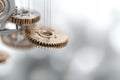 Data Dynamics: Mechanical gears and gear systems visualized through interconnected lines, dots, big data graphics with