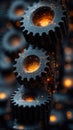 Data Dynamics: Mechanical gears and gear systems visualized through interconnected lines, dots, big data graphics with