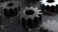 Data Dynamics: Mechanical gears and gear systems visualized through interconnected lines, dots, big data graphics with