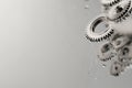 Data Dynamics: Mechanical gears and gear systems visualized through interconnected lines, dots, big data graphics with