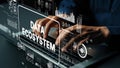 Data Ecosystem Concept with Hands on Keyboard and Digital Graphical Elements Representing Modern Analytical Trends Royalty Free Stock Photo