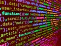 Data encryption security code on a computer display, close up. Notebook closeup photo. Database bits access stream visualisation. Royalty Free Stock Photo