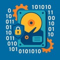 Data encryption symbolized by hard disk with lock and binary code â AI generated Royalty Free Stock Photo
