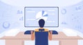 Data engineer at computer making graphs flat color vector illustration