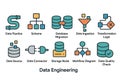 Data Engineering Infographic with Icons Depicting Pipeline, Schema, and Migration Concepts Royalty Free Stock Photo