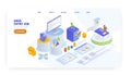 Data entry job, landing page design, website banner vector template. Man entering information into database. Freelance.