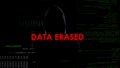 Data erased, unsuccessful attempt to hack server, criminal on codes background