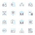 Data evaluation linear icons set. Analysis, Assessment, Scrutiny, Interpretation, Classification, Categorization