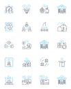 Data evaluation linear icons set. Analysis, Assessment, Scrutiny, Interpretation, Classification, Categorization
