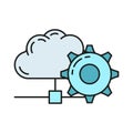 Data exchange cloud icon, protect remote info storage, database computer technology information outline flat vector illustration, Royalty Free Stock Photo