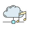 Data exchange music cloud icon, protect info storage database computer technology information outline flat vector illustration, Royalty Free Stock Photo