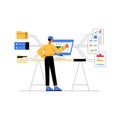 Data Extraction With Male Character, Flat Vector Illustration Symbolizing Information Retrieval, Analytics, And Workflow