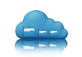 Blue cloud with folder. File storage. 3d illustration computer icon isolated on white. Cloud computing concept