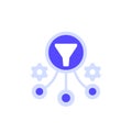 Data filtering icon with a funnel and gears