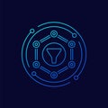 Data filtering process icon, linear design
