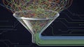 Data Filtering and Processing Funnel with Circuit Board Background Royalty Free Stock Photo