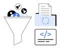 Data Filtering and Processing with Funnel, Document Integration, and Code Elements Royalty Free Stock Photo
